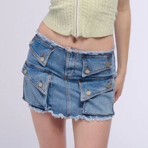 Vintage Y2K Edge Cargo Denim Mini Jean Skirt - Medium